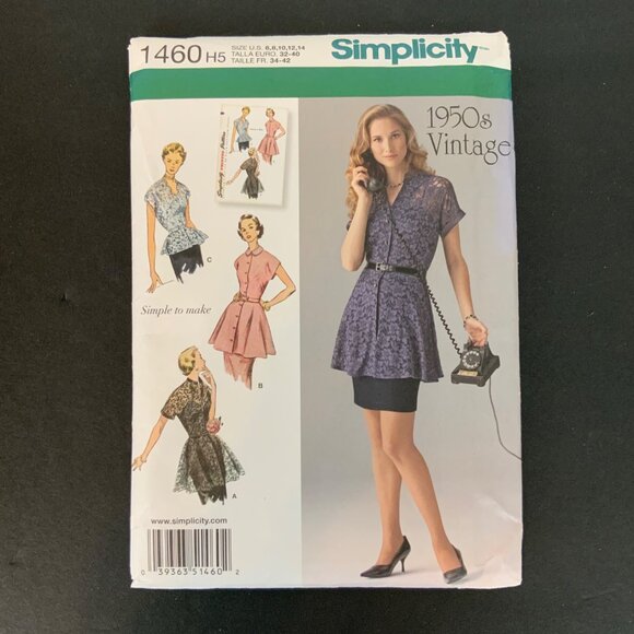 Simplicity 1460 Sewing Pattern Tunic Blouse Sz 6-14 Retro 1950s Style Outfit 201 - Picture 1 of 3